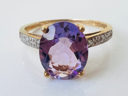 9ct Gold Amethyst & Diamond Ring
