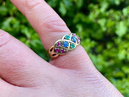 9ct Gold Ruby, Emerald & Sapphire Ring