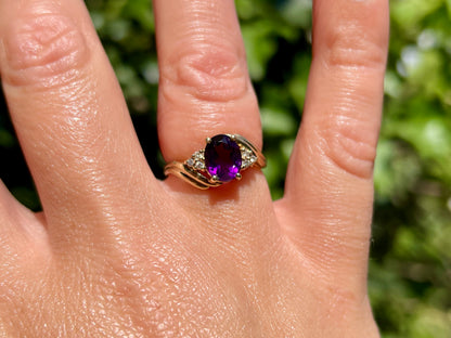 9ct Gold Amethyst & Diamond Ring