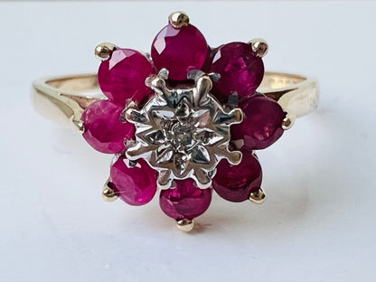9ct Gold Ruby & Diamond Daisy Ring