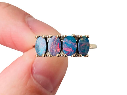 9ct Gold Opal Doublet & Diamond Ring