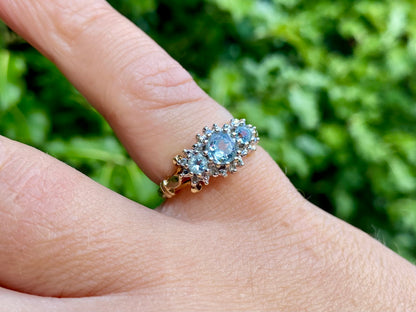 9ct Gold Aquamarine & Diamond Ring