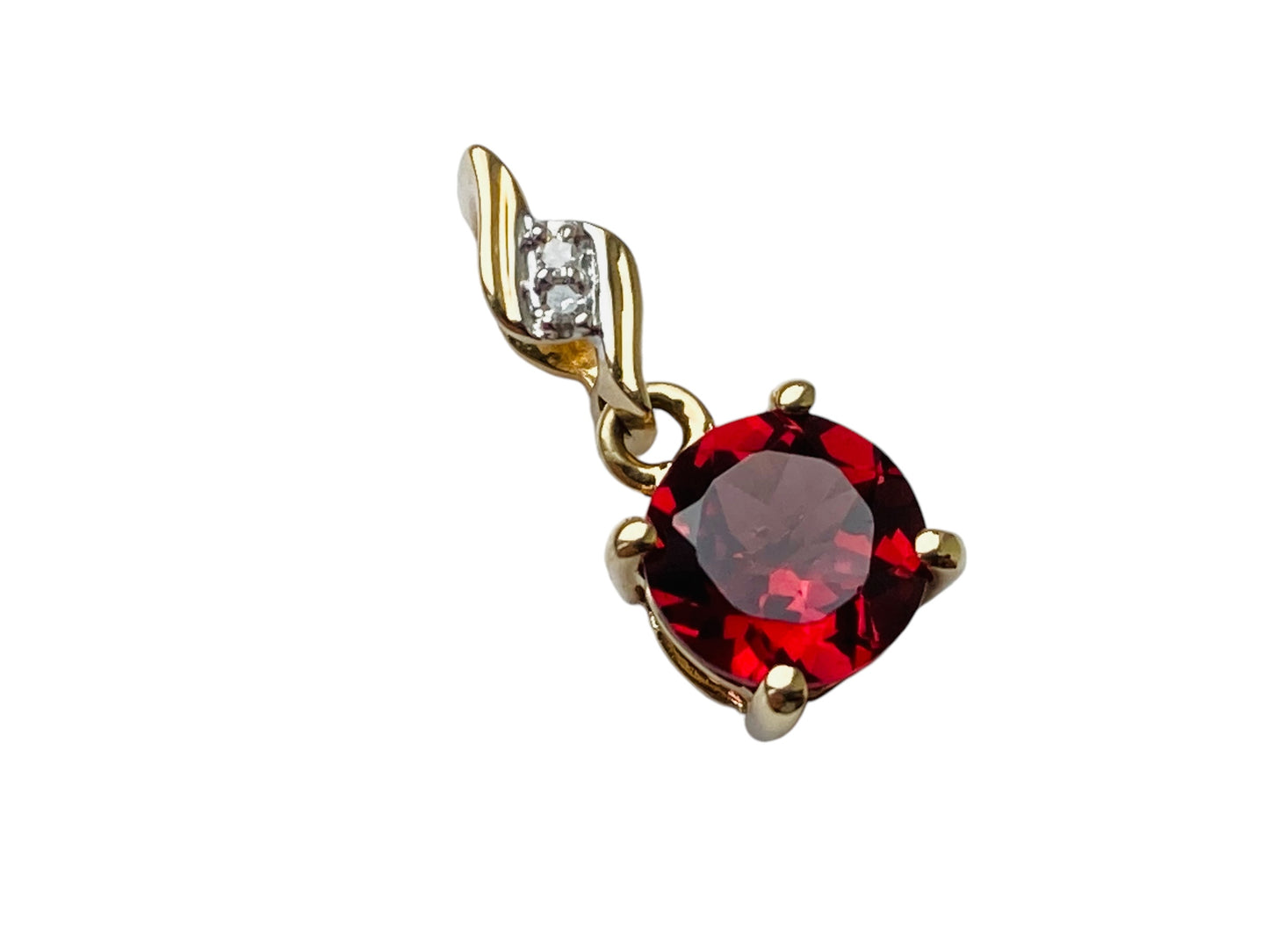 10ct Yellow Gold Rhodolite Garnet & Diamond Pendant