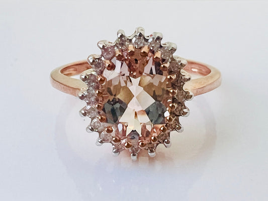 9ct Gold Morganite & Diamond Ring