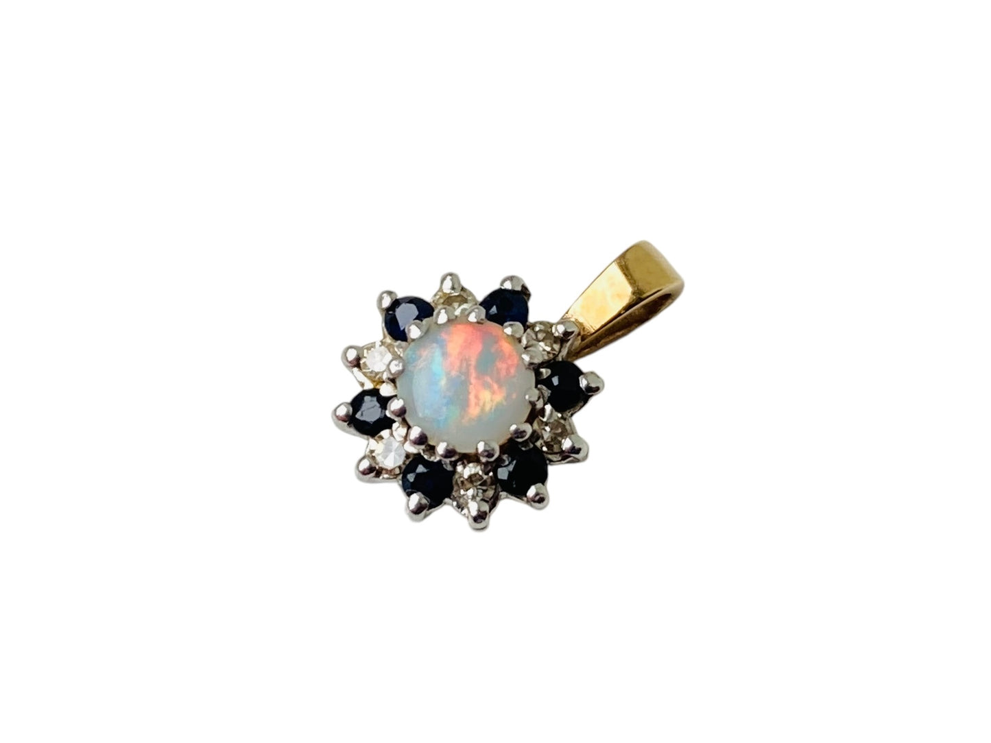 Vintage 9ct Gold Opal, Sapphire & Diamond Pendant