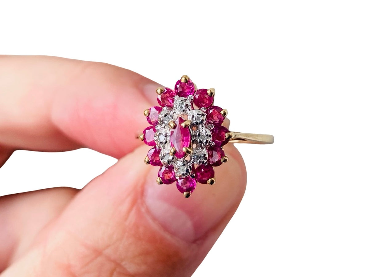 Vintage 9ct Gold Pink Ruby & Diamond Ring