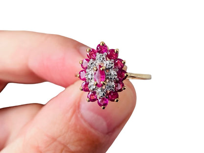 Vintage 9ct Gold Pink Ruby & Diamond Ring