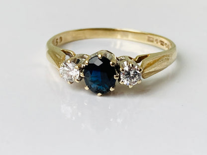 9ct Gold Sapphire & Diamond Trilogy Ring