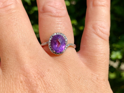 9ct Gold Amethyst & Diamond Ring