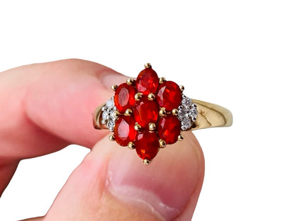9ct Gold Fire Opal & Diamond Ring