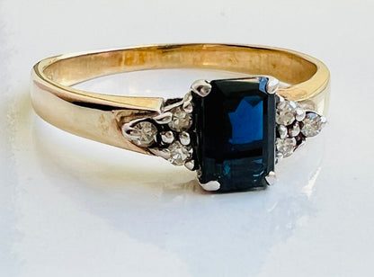 Vintage 9ct Gold Sapphire & Diamond Ring