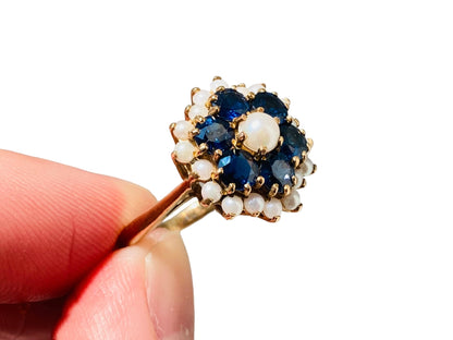 Vintage 9ct Gold Sapphire & Pearl Ring