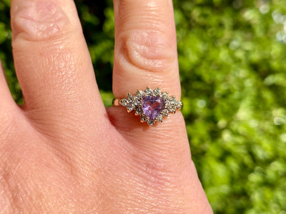 Vintage 9ct Gold Amethyst & Diamond Ring