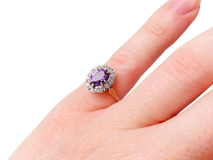 Vintage 9ct Gold Amethyst & Diamond Ring