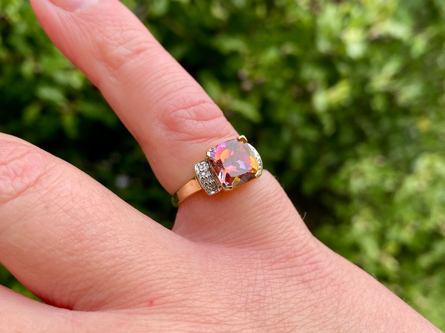 9ct Gold Mystic Topaz & Diamond Ring