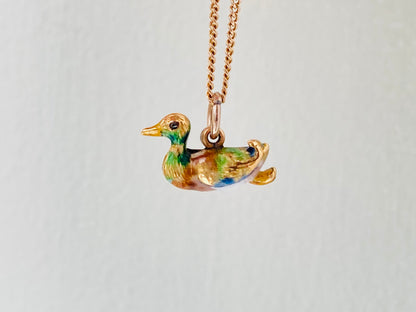 Antique Gold Enamel Duck Pendant / Charm