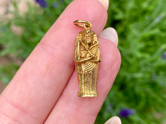Vintage 9ct Gold Egyptian Sarcophagus Mummy Opening Pendant, Locket or Charm