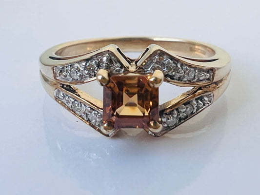 9ct Gold Imperial Topaz & Diamond Ring