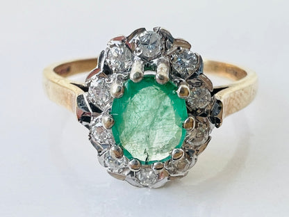 Vintage 9ct Gold Emerald & Diamond Ring