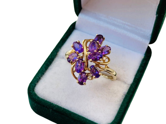 9ct Gold Amethyst & Diamond Ring