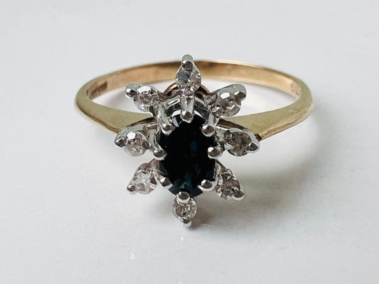 Vintage 9ct Gold Sapphire & Diamond Ring