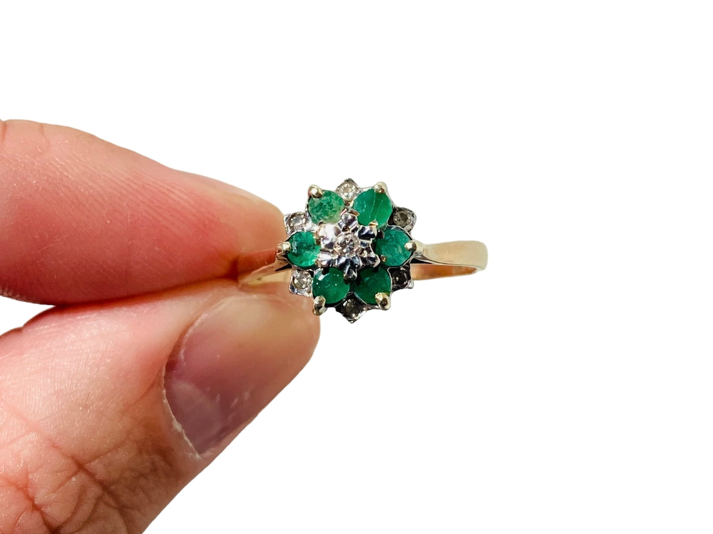 Vintage 9ct Gold Emerald & Diamond Ring