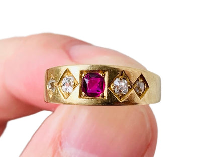 Antique 18ct Gold Ruby & Diamond Ring