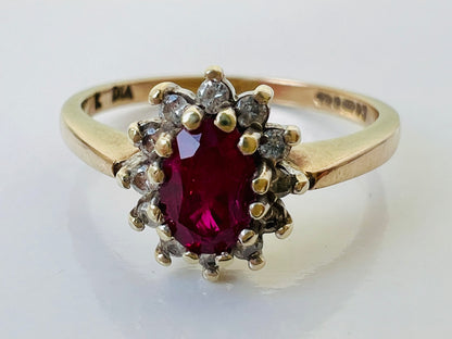 Vintage 9ct Gold Ruby & Diamond Ring