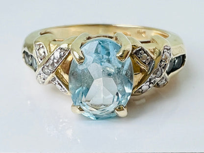 9ct Gold Topaz & Diamond Ring