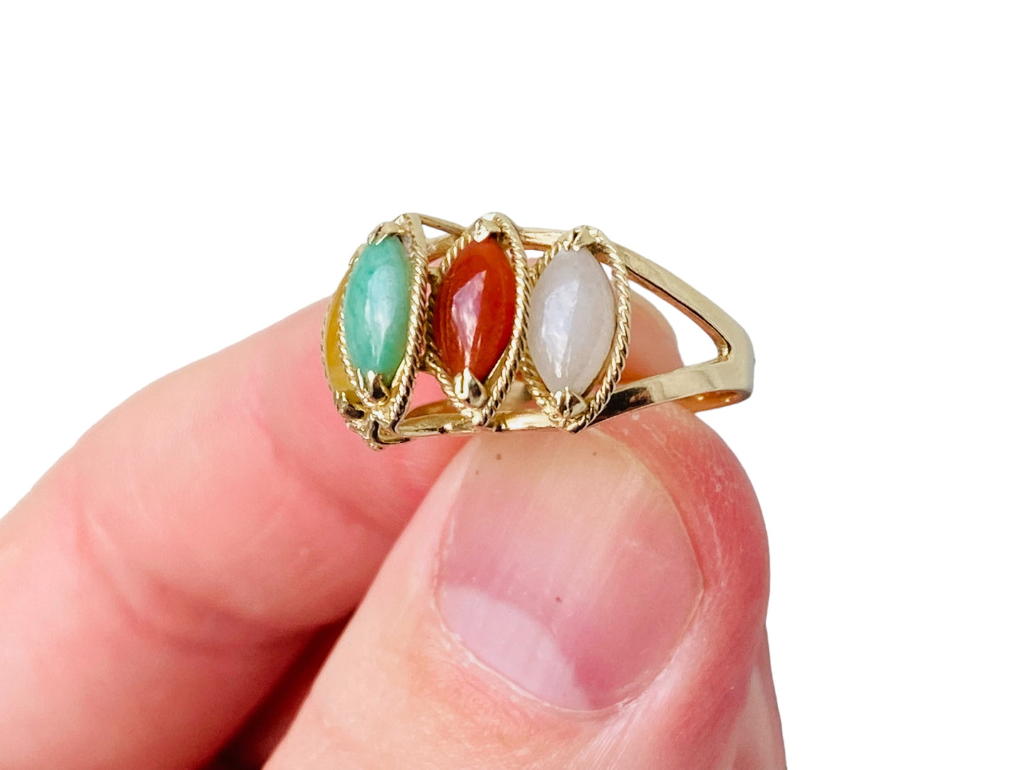 14ct Gold Multi Coloured Jade Ring