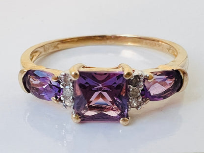 9ct Gold Amethyst & Diamond Ring