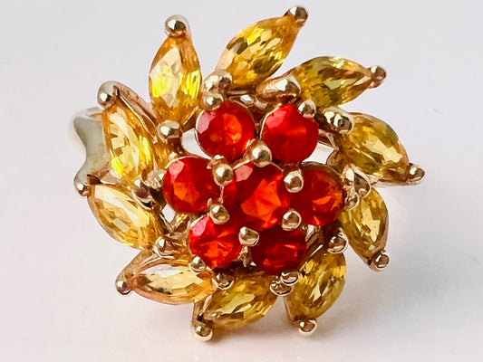 9ct Gold Yellow Sapphire & Fire Opal Ring