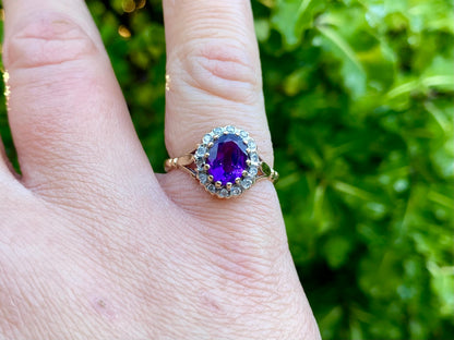Vintage 9ct Gold Amethyst & Diamond Ring
