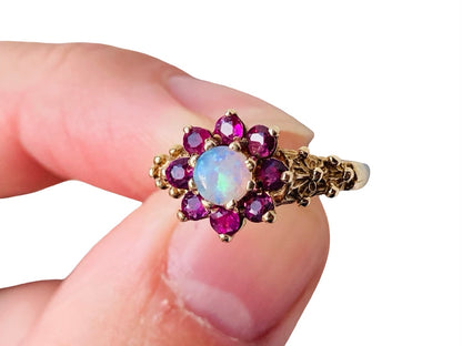 Vintage 9ct Gold Opal & Ruby Ring