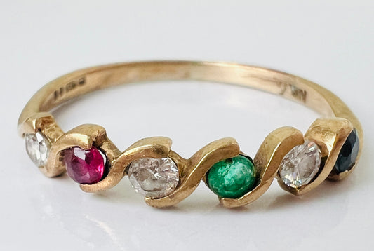 Vintage 9ct Gold Multi-Gemstone Ring
