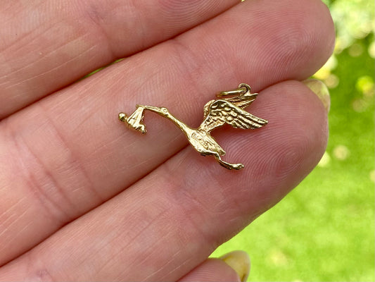 Vintage 9ct Gold Stork & Baby Pendant or Charm