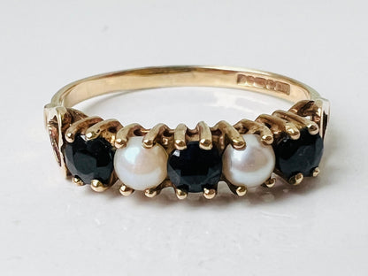 Vintage 9ct Gold Sapphire & Pearl Ring