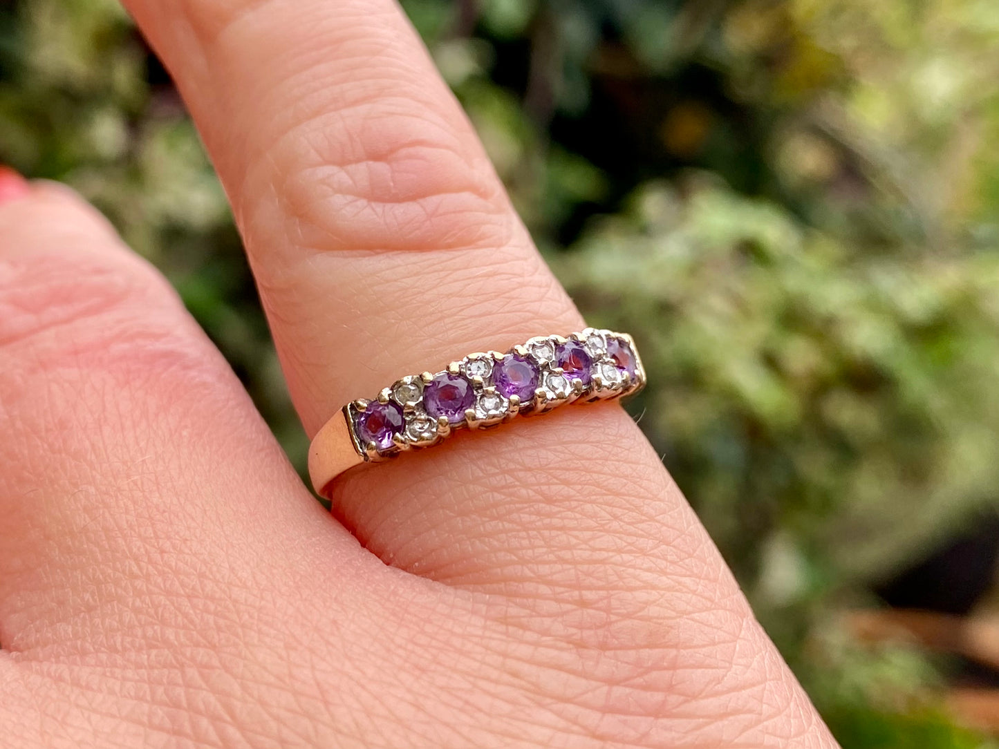 9ct Gold Amethyst & Diamond Ring