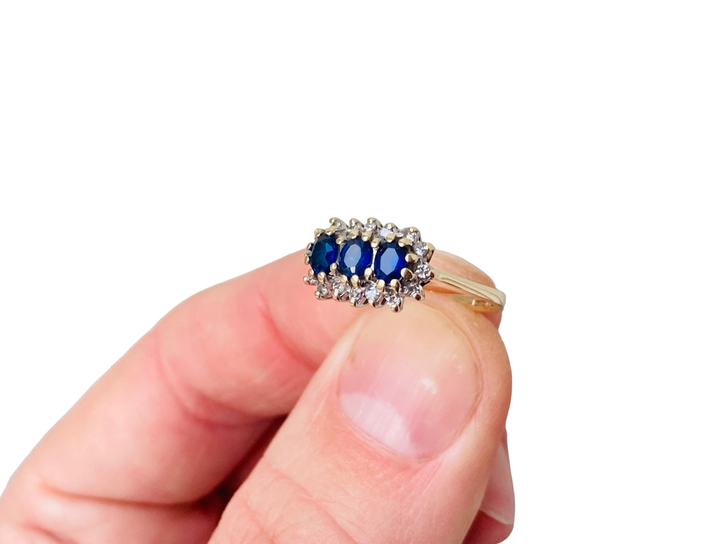 Vintage 9ct Gold Royal Blue Sapphire & Diamond Ring