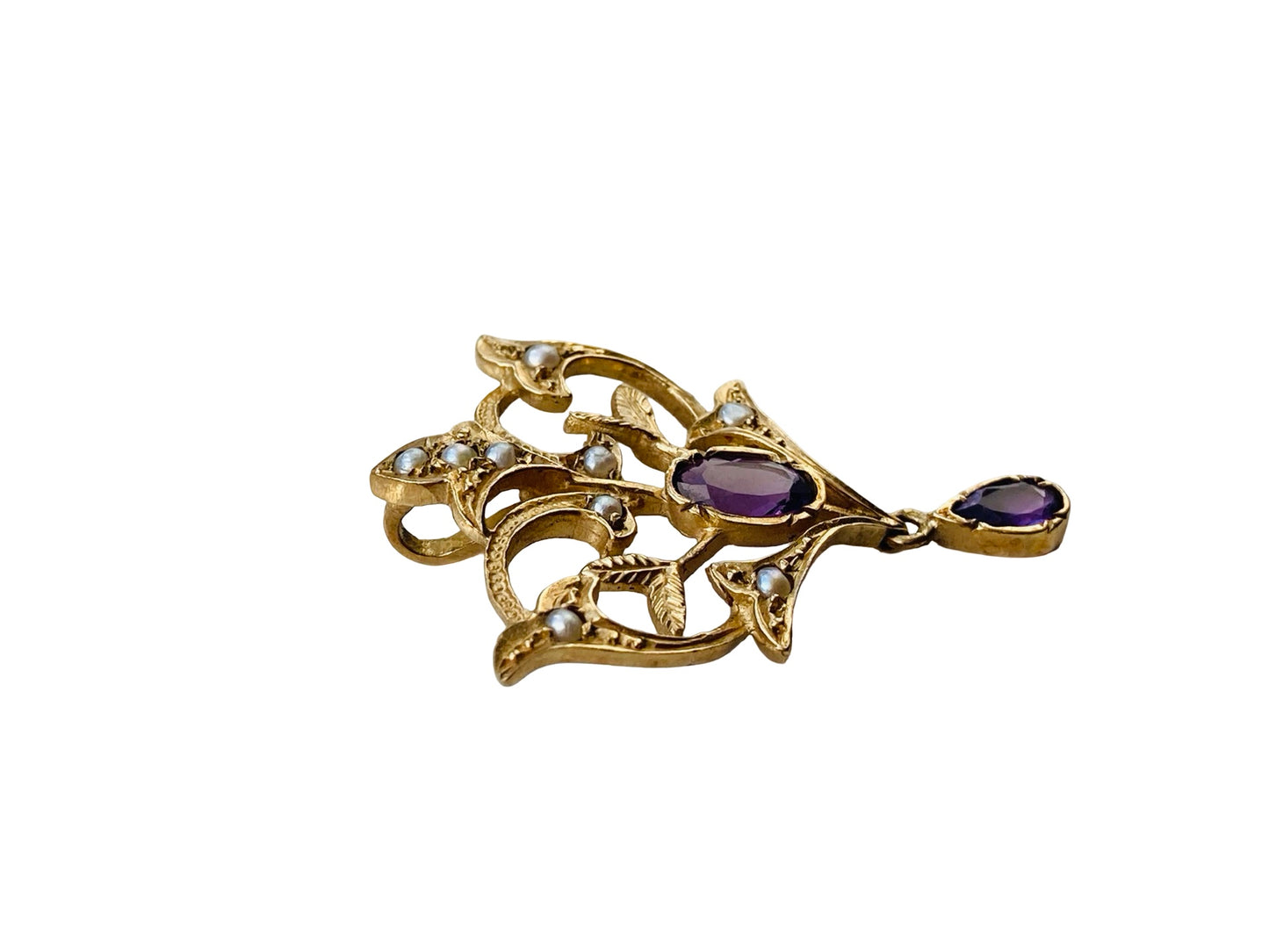 Vintage 9ct Gold Amethyst & Pearl Pendant