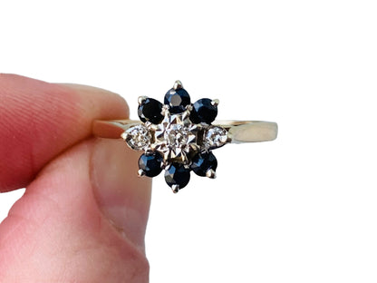 Vintage 9ct Gold Sapphire & Diamond Ring