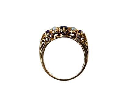 Vintage 9ct Gold Amethyst & Pearl Ring