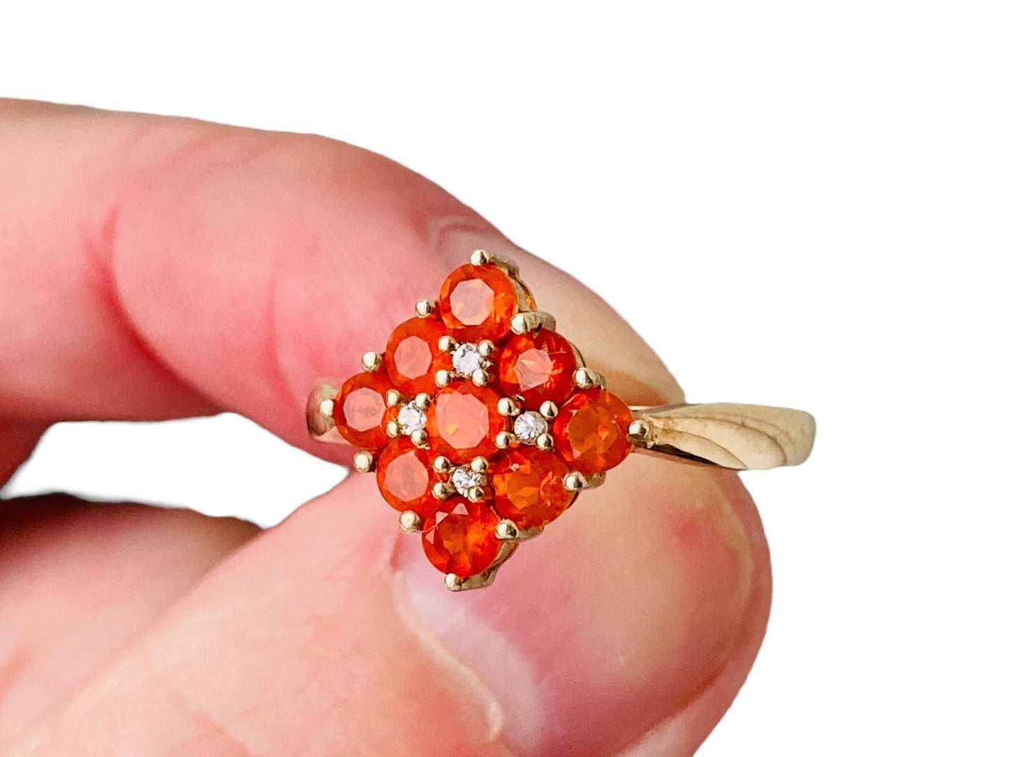 9ct Gold Fire Opal & Diamond Ring
