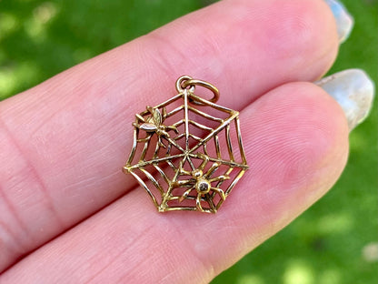 Vintage 9ct Gold Spider Web Pendant Or Charm