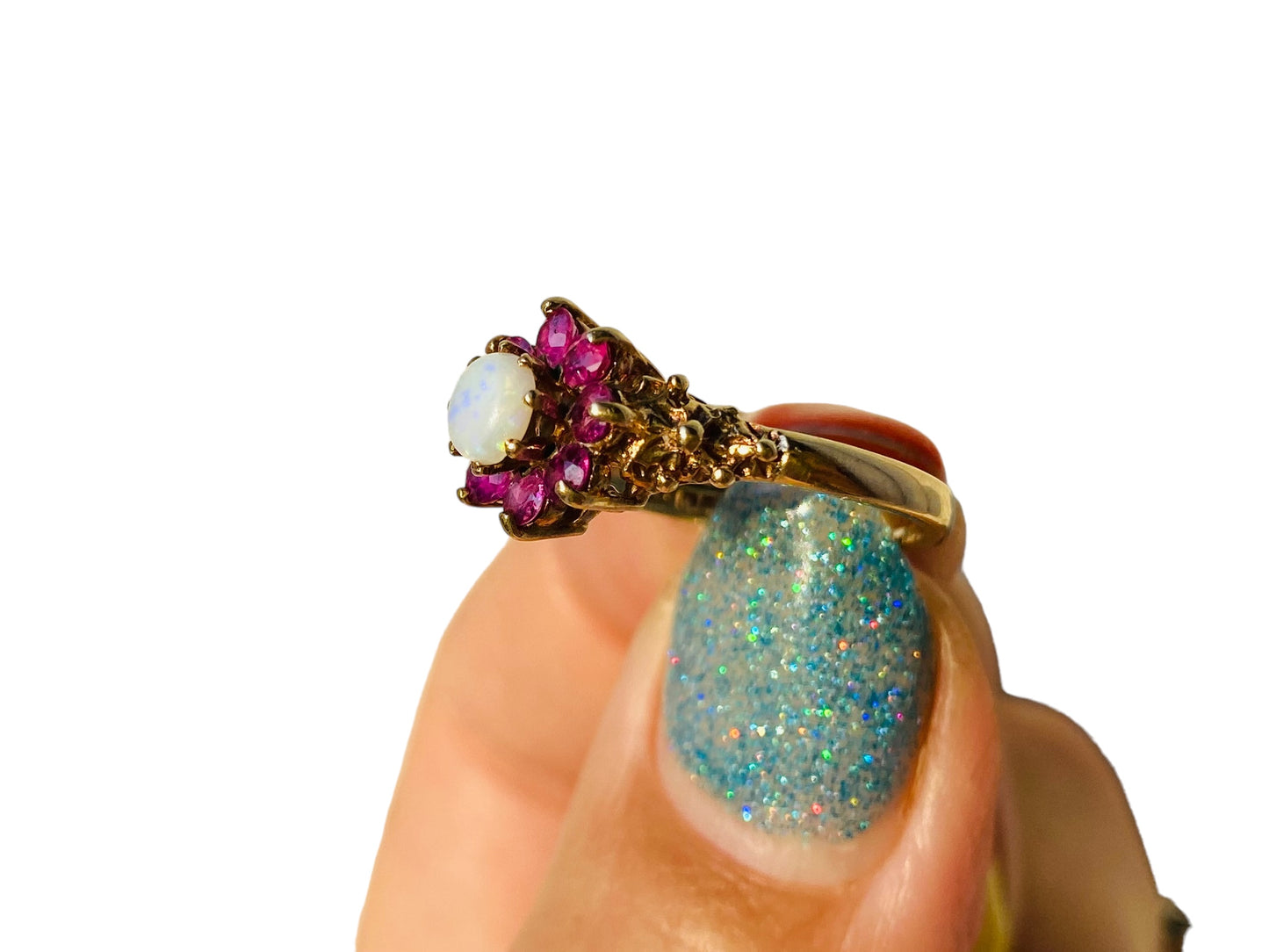 Vintage 9ct Gold Opal & Ruby Ring