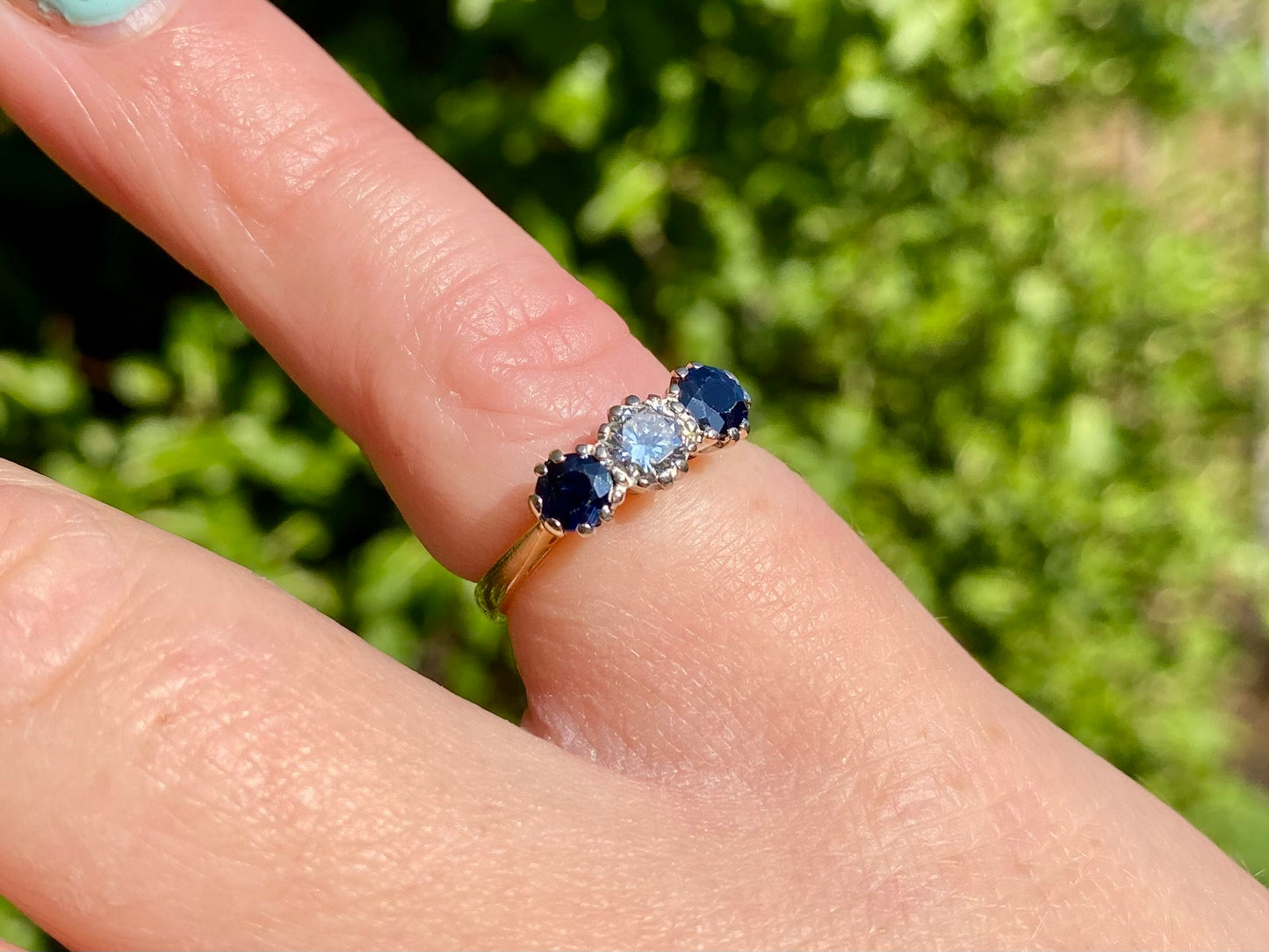 18ct Gold Sapphire & Diamond Trilogy Ring