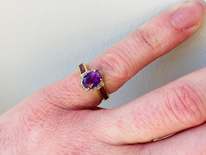 9ct Gold Amethyst & Diamond Ring