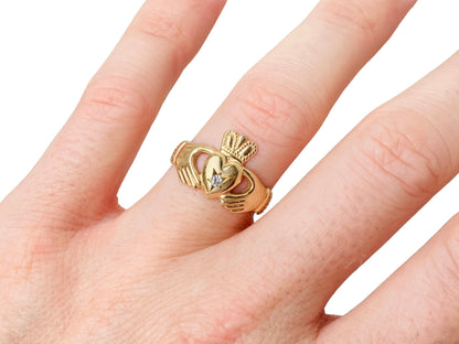 Vintage 9ct Gold Claddagh Diamond Ring