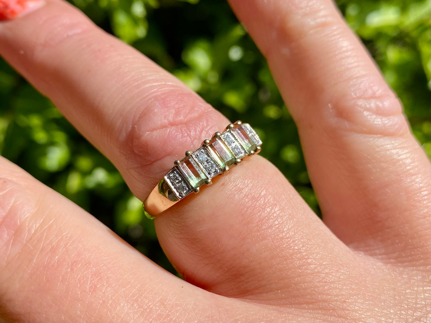 9ct Gold Watermelon Tourmaline & Diamond Ring