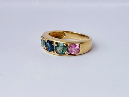 9ct Gold Multi Sapphire & Diamond Ring